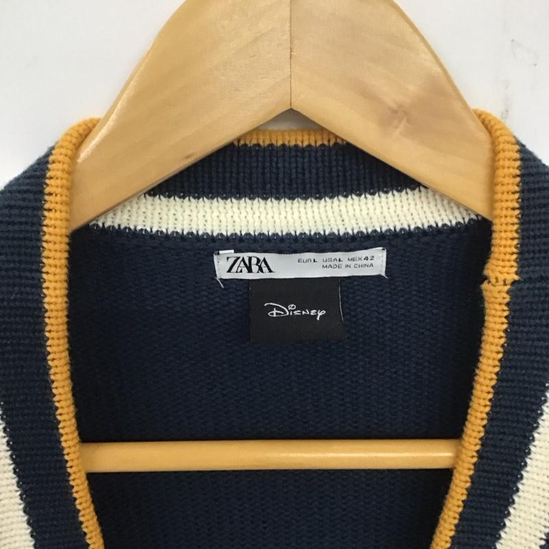 ザラ ZARA カーディガン 長袖 5755 316 400 Disney プルート Vネック L キャラクター 紺 / ネイビー /  メンズ USED 古着 中古 10140233