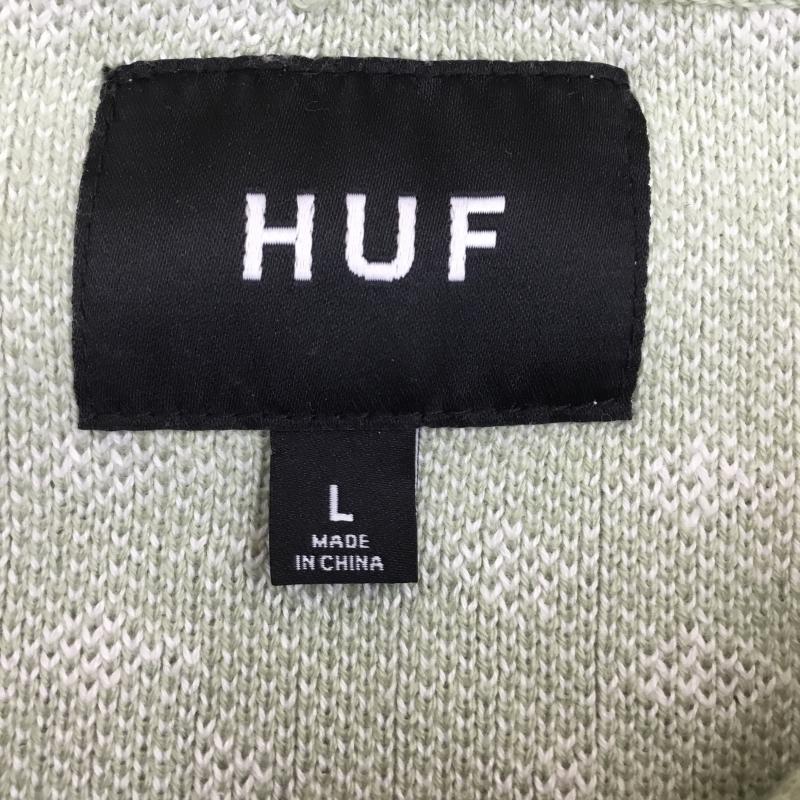 ハフ HUF ニット、セーター 長袖 L ロゴ、文字 緑 / グリーン / X 白 / ホワイト /  メンズ USED 古着 中古 10143903