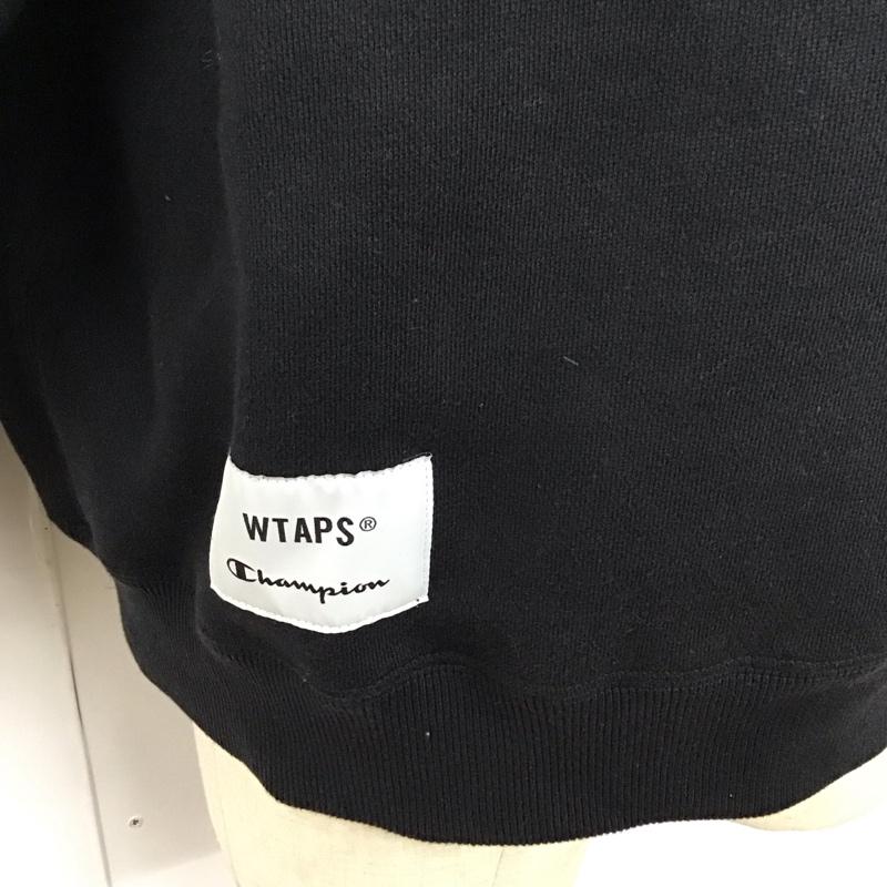 ダブルタップス W)TAPS トレーナー 長袖 c8-x016 WTAPS×Champion クルーネックスウェットシャツ M ロゴ、文字 黒 / ブラック /  メンズ USED 古着 中古 10120529