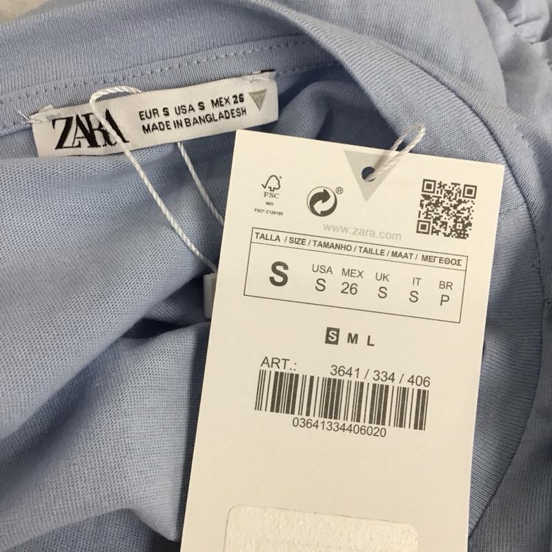 ザラ ZARA カットソー 半袖 3641 334 406 袖フリル S 無地 水色 / ライトブルー /  レディース USED 古着 中古 10116660