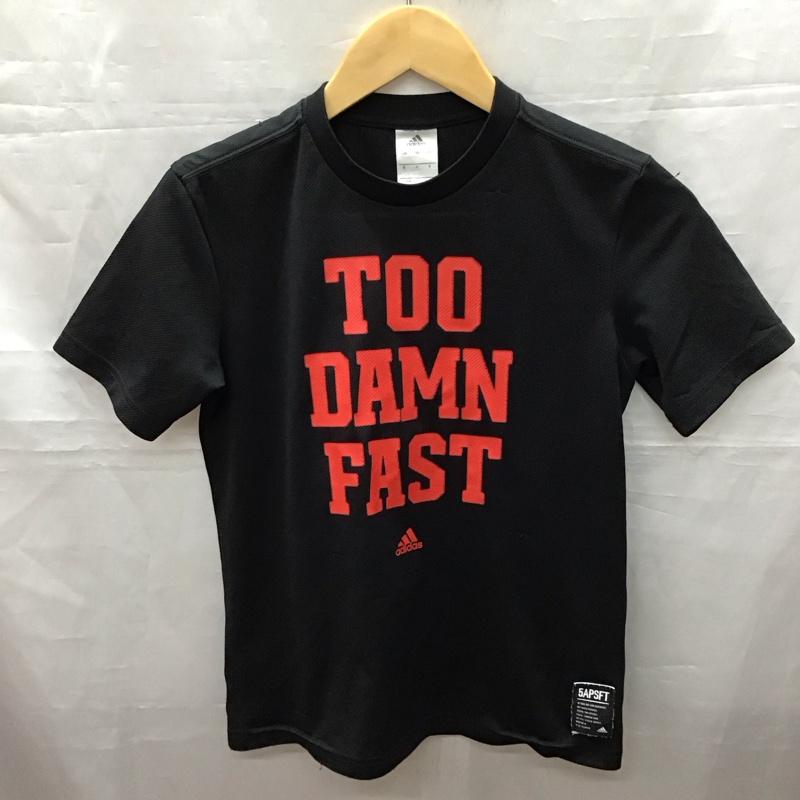 アディダス adidas Tシャツ 半袖 140cm キッズ スポーツウェア 140cm ロゴ、文字 黒 / ブラック /  ボーイズ USED 古着 中古 10116915