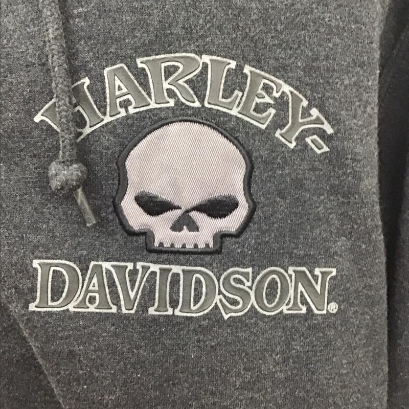 ハーレーダビッドソン Harley-Davidson パーカー 長袖 99035-08VM ジップアップ ドクロ スカル 裏起毛 L ロゴ、文字 ダークグレー / ダークグレー /  メンズ USED 古着 中古 10111873