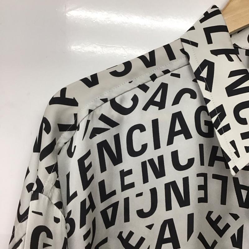 バレンシアガ BALENCIAGA シャツ、ブラウス 長袖 長袖シャツ プリントシャツ カラーシャツ 総柄 36 ロゴ、文字 白 / ホワイト / X 黒 / ブラック /  メンズ USED 古着 中古 10146543