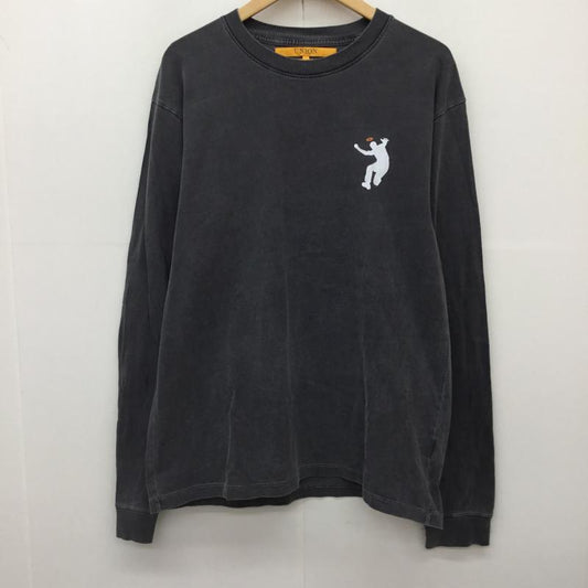 ユニオン UNION カットソー 長袖 M ロゴ、文字 チャコールグレー / チャコールグレー /  メンズ USED 古着 中古 10145811