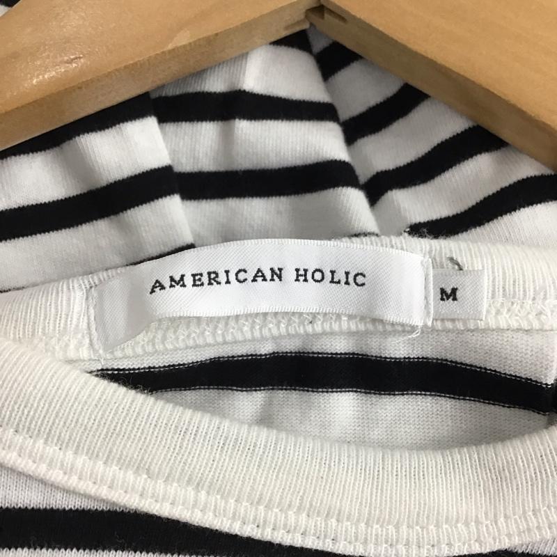 アメリカンホリック AMERICAN HOLIC Tシャツ 半袖 M ボーダー柄 白 / ホワイト / X 黒 / ブラック /  レディース USED 古着 中古 10142259