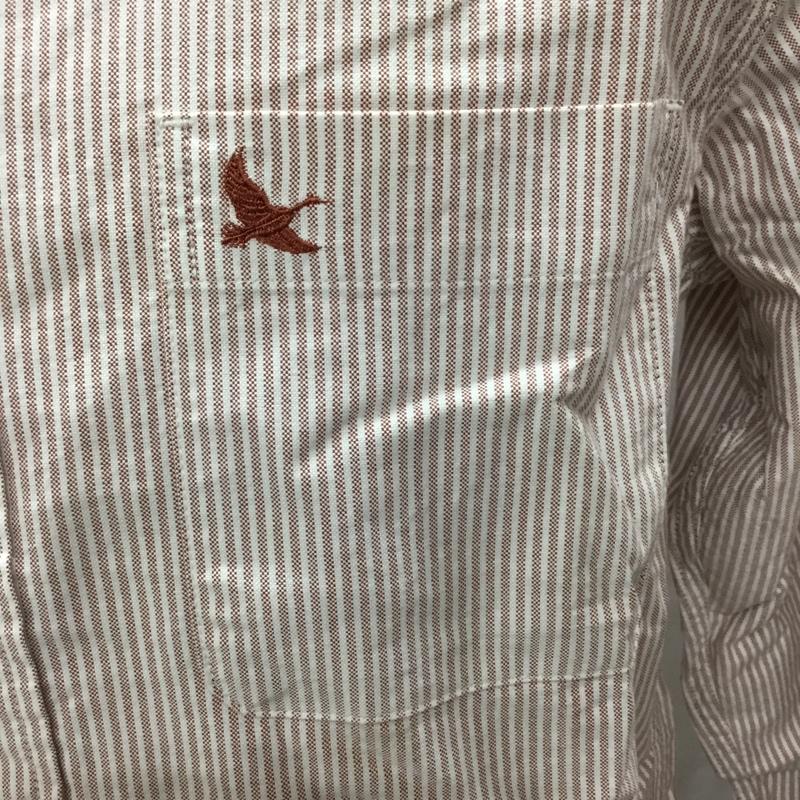 エディーバウアー Eddie Bauer シャツ、ブラウス 長袖 ボタンダウンシャツ S ストライプ 白 / ホワイト / X 赤 / レッド /  メンズ USED 古着 中古 10112753
