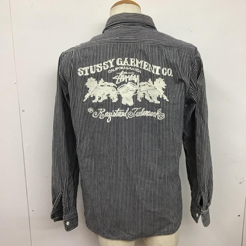 ステューシー STUSSY シャツ、ブラウス 長袖 L ストライプ X ロゴ、文字 白 / ホワイト / X 紺 / ネイビー /  メンズ USED 古着 中古 10126698