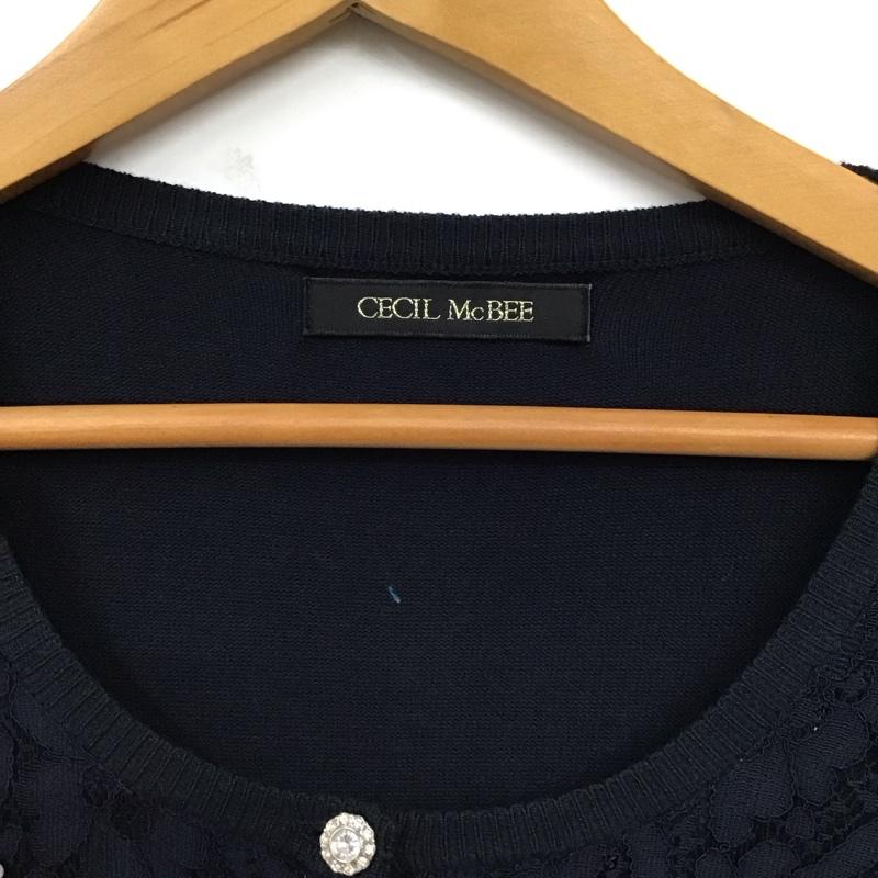 セシルマクビー CECIL McBEE カーディガン 長袖 M8701 レース ビジュー M  紺 / ネイビー /  レディース USED 古着 中古 10119594