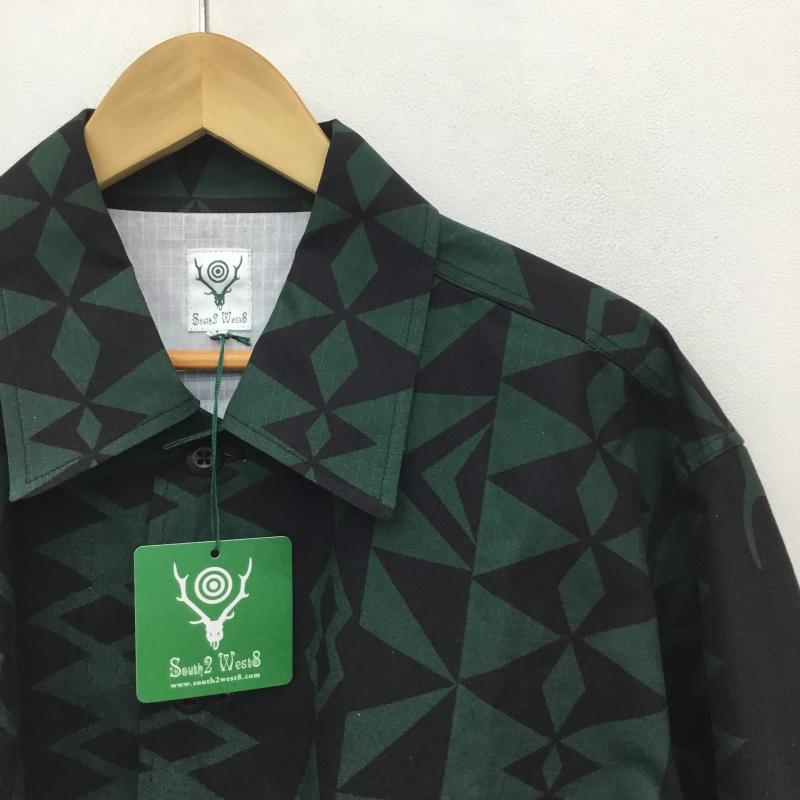 サウスツーウェストエイト South2 West8 シャツ、ブラウス 長袖 Hunting Shirt -Cotton Ripstop MR738 M ネイティブ柄 黒 / ブラック / X 緑 / グリーン /  メンズ USED 古着 中古 10127964
