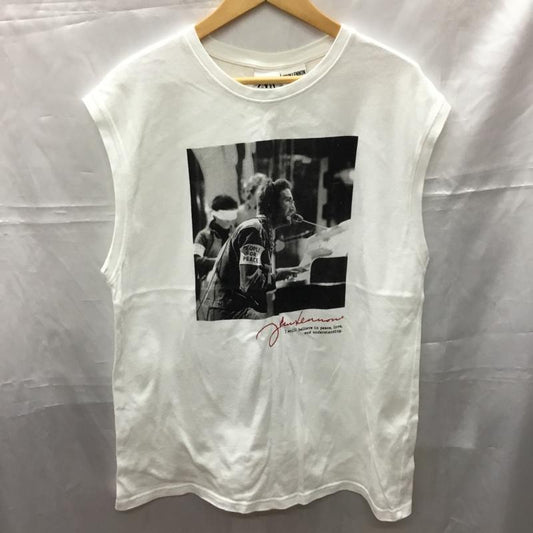 ザラ ZARA タンクトップ タンクトップ ノースリーブ JHON LENNON L プリント 白 / ホワイト /  メンズ USED 古着 中古 10110689
