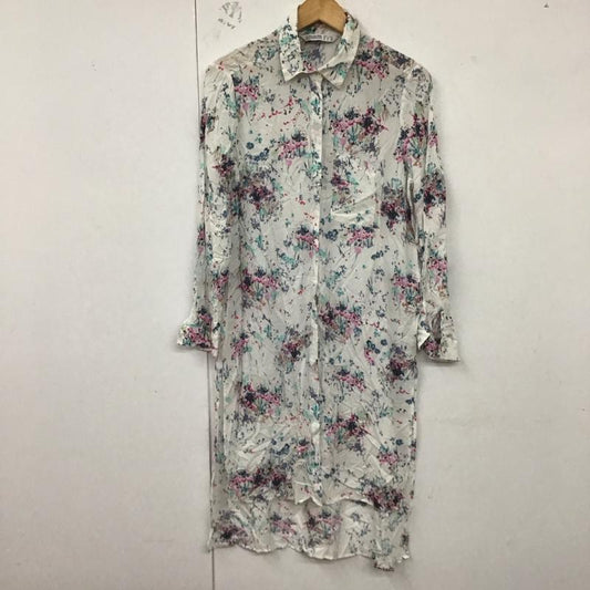 ザラ ZARA ワンピース ロングスカート シャツワンピース M 総柄 X 花柄 白 / ホワイト /  レディース USED 古着 中古 10128870