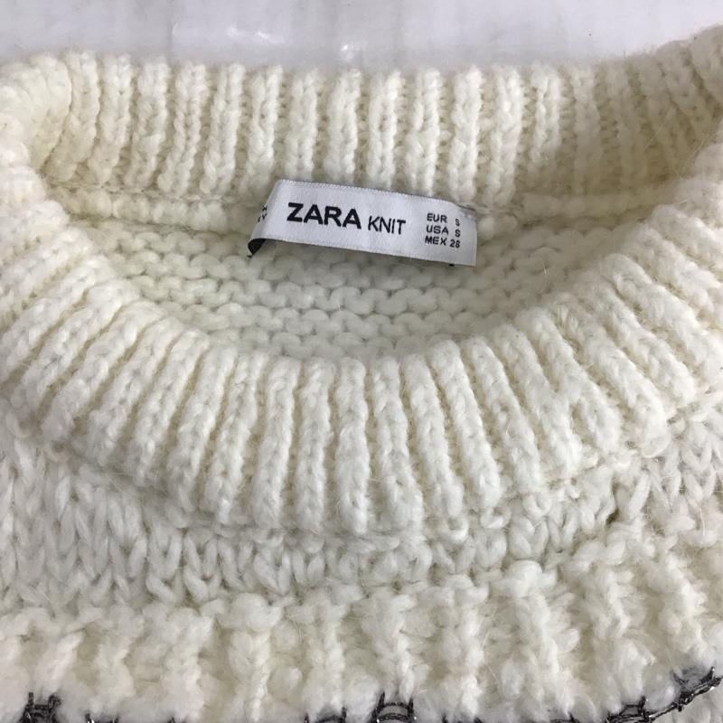 ザラ ZARA ニット、セーター 長袖 6771 121 712 ラメ糸 フリル クルーネック S 無地 白 / ホワイト / X 黒 / ブラック /  レディース USED 古着 中古 10122642