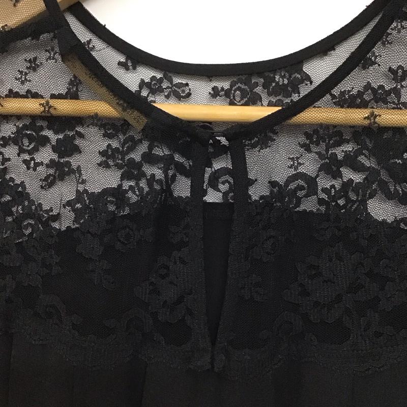 ザラベーシック ZARA BASIC ワンピース ロングスカート 半袖ロングワンピース フレアスカート レース XL 無地 黒 / ブラック /  レディース USED 古着 中古 10143729