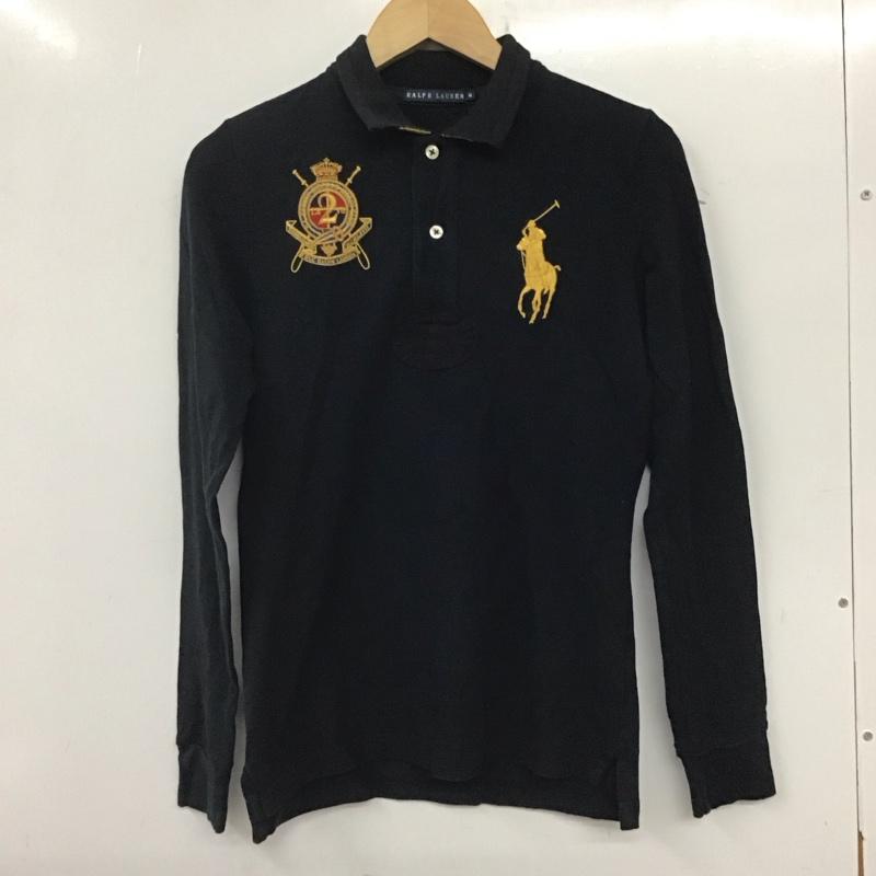ラルフローレン RALPHLAUREN ポロシャツ 長袖 長袖ポロシャツ 長袖カットソー カラーシャツ M ロゴ、文字 黒 / ブラック /  メンズ USED 古着 中古 10140277