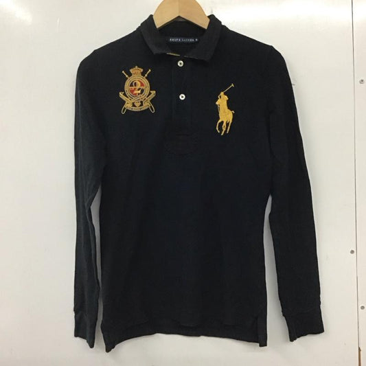 ラルフローレン RALPHLAUREN ポロシャツ 長袖 長袖ポロシャツ 長袖カットソー カラーシャツ M ロゴ、文字 黒 / ブラック /  メンズ USED 古着 中古 10140277