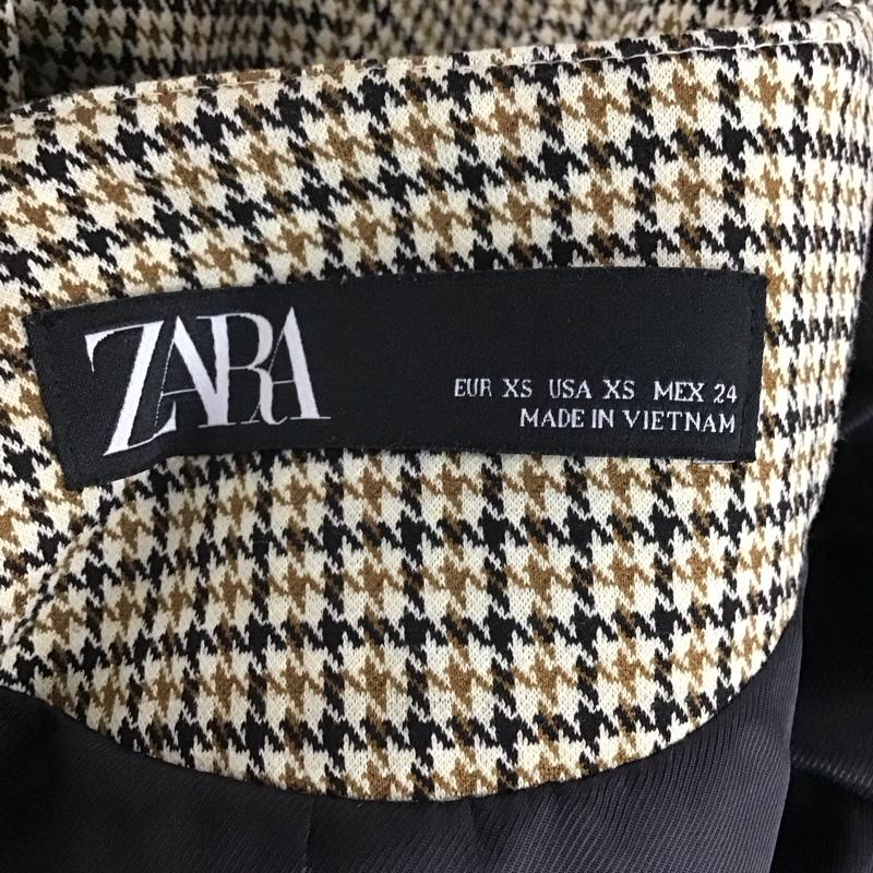 ザラ ZARA ジャケット、上着 ジャケット、ブレザー 2753 225 086 ノーカラー XS 千鳥格子 ベージュ / ベージュ / X 黒 / ブラック /  レディース USED 古着 中古 10122107