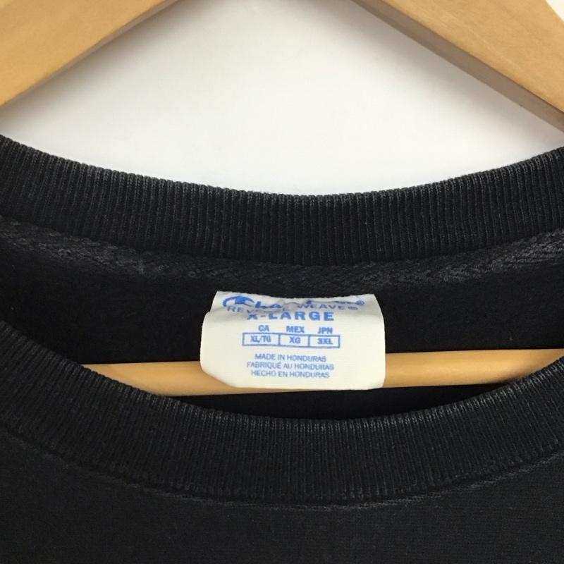 チャンピオン Champion トレーナー 長袖 長袖トレーナー スウェット クルーネック プルオーバー XL ロゴ、文字 黒 / ブラック /  メンズ USED 古着 中古 10142436