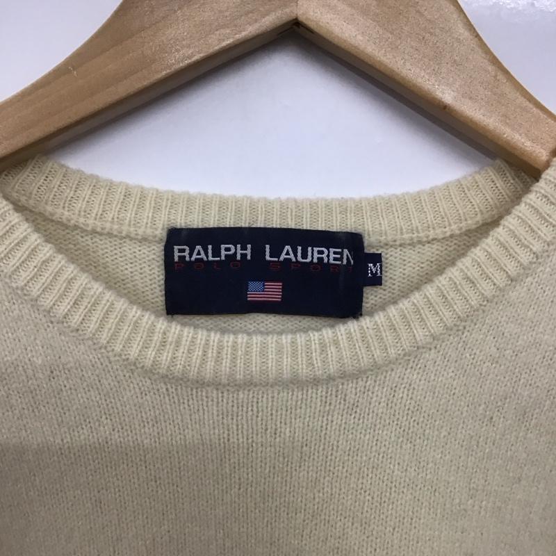 ラルフローレン RALPHLAUREN ニット、セーター 長袖 長袖ニットカットソー クルーネック セーター M ロゴ、文字 白 / ホワイト /  メンズ USED 古着 中古 10142384
