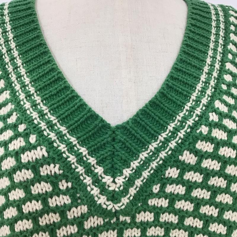 シンプリシテェ Simplicite ニット、セーター 長袖 21-080-700-0099-3-0 深VバイカラーKNITプルオーバー  緑 / グリーン / X オフホワイト / オフホワイト /  レディース USED 古着 中古 10107515