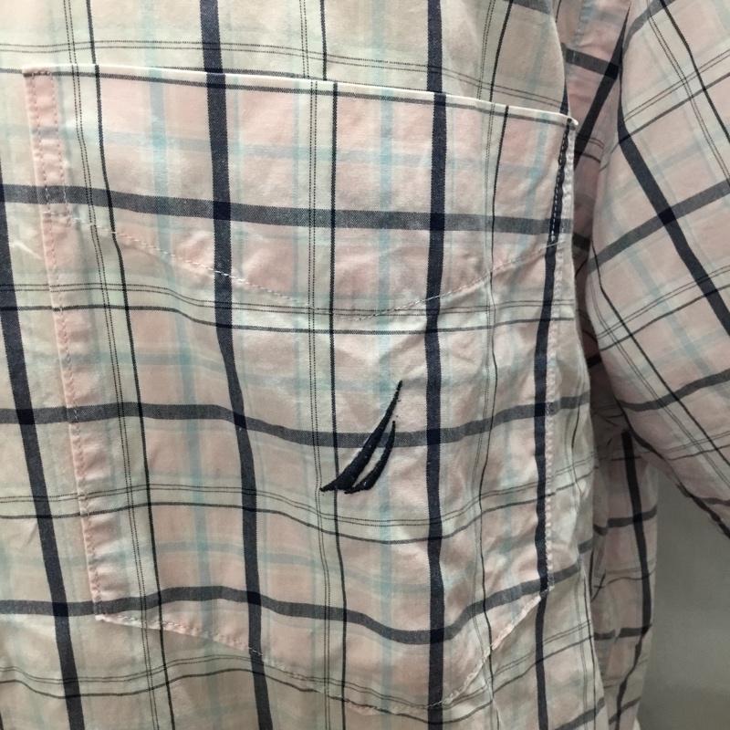 ノーティカ NAUTICA シャツ、ブラウス 半袖 NMW61002S ボタンダウン チェック L ワンポイント 桃 / ピンク / X 白 / ホワイト / X 紺 / ネイビー / X 水色 / ライトブルー /  メンズ USED 古着 中古 10109630