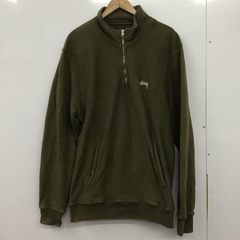 ステューシー STUSSY トレーナー 長袖 長袖トレーナー スウェット ジップアップネック プルオーバー XL ロゴ、文字 カーキ / カーキ /  メンズ USED 古着 中古 10144984