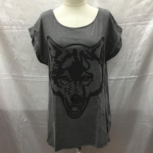 ディーゼル DIESEL Tシャツ 半袖 クルーネック XS アニマル柄 チャコールグレー / チャコールグレー /  レディース USED 古着 中古 10112267