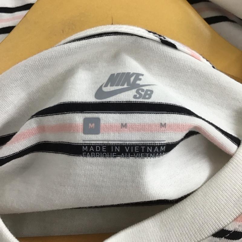 ナイキ NIKE Tシャツ 半袖 半袖カットソー プリントTシャツ クルーネックカットソー M ボーダー柄 白 / ホワイト /  メンズ USED 古着 中古 10148736