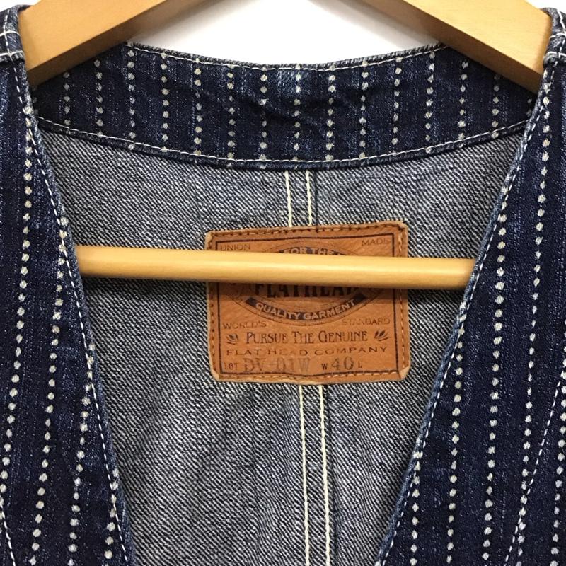 フラットヘッド The Flat Head ベスト ベスト dv-01w ウォバッシュデニムベスト ノースリーブカットソー 前開ボタン 40 ストライプ インディゴ / インディゴ /  メンズ USED 古着 中古 10141807