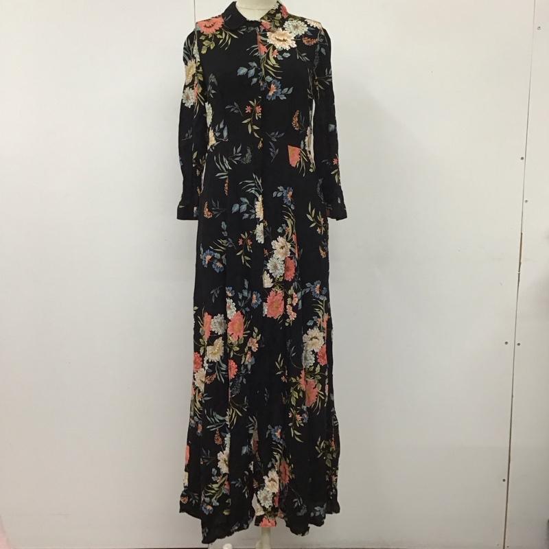 ザラ ZARA ワンピース ロングスカート 3198 240 800 シャツワンピース 長袖 S 花柄 黒 / ブラック /  レディース USED 古着 中古 10112651