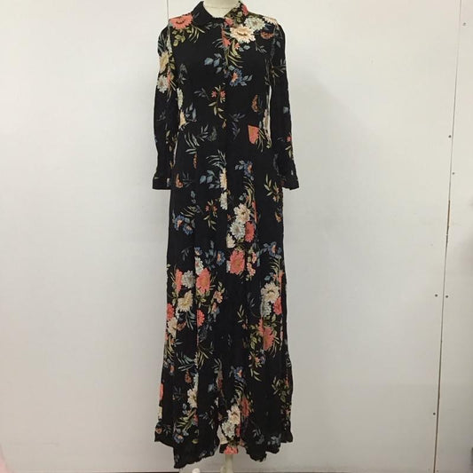 ザラ ZARA ワンピース ロングスカート 3198 240 800 シャツワンピース 長袖 S 花柄 黒 / ブラック /  レディース USED 古着 中古 10112651