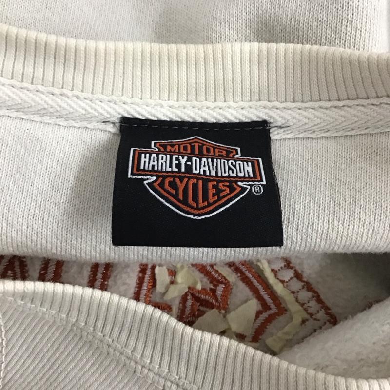 ハーレーダビッドソン Harley-Davidson トレーナー 長袖 長袖トレーナー スウェット クルーネック リブスウェットカットソー 古着 XL ロゴ、文字 ベージュ / ベージュ /  メンズ USED 古着 中古 10124109