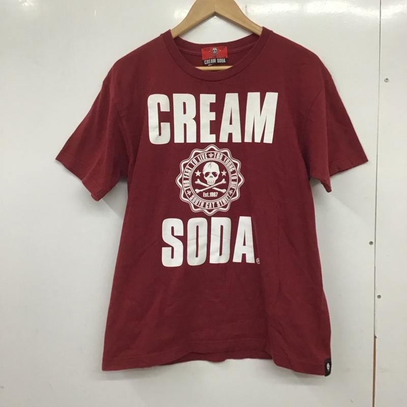 クリームソーダ CREAMSODA Tシャツ 半袖 半袖カットソー プリントTシャツ クルーネックカットソー ロゴ、文字 えんじ / ワインレッド /  メンズ USED 古着 中古 10134074