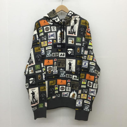 アベイシングエイプ A BATHING APE パーカー 長袖 MULTI LABEL RELAXED FIT PULLOVER HOODIE XL 総柄 ダークグレー / ダークグレー /  メンズ USED 古着 中古 10107081