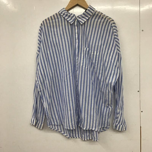 ザラベーシック ZARA BASIC シャツ、ブラウス 長袖 L ストライプ 白 / ホワイト / X 水色 / ライトブルー /  レディース USED 古着 中古 10133659