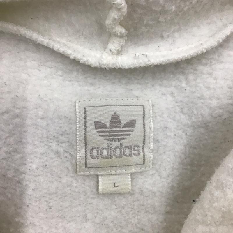 アディダス adidas パーカー 長袖 プルオーバー 裏起毛 フーディー L ロゴ、文字 白 / ホワイト / X 桃 / ピンク /  レディース USED 古着 中古 10115466