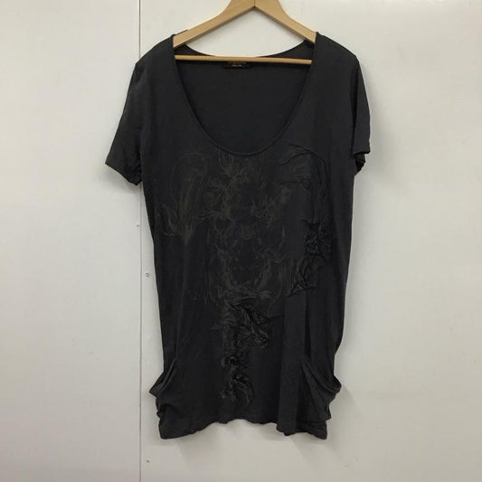 ディーゼル DIESEL Tシャツ 半袖 Uネック ロング丈 XS プリント チャコールグレー / チャコールグレー /  レディース USED 古着 中古 10130592