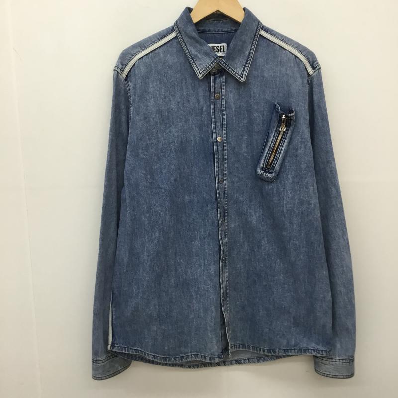 ディーゼル DIESEL シャツ、ブラウス 長袖 M 無地 X ダメージ加工 青 / ブルー /  メンズ USED 古着 中古 10143636