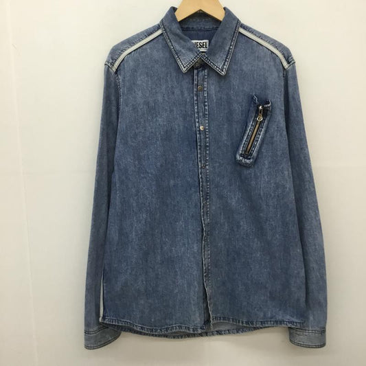 ディーゼル DIESEL シャツ、ブラウス 長袖 M 無地 X ダメージ加工 青 / ブルー /  メンズ USED 古着 中古 10143636