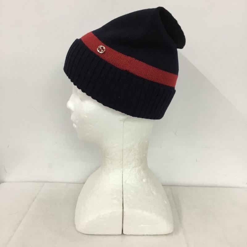 グッチ GUCCI 帽子 ニット帽 箱有 GG ワンポイント 紺 / ネイビー / X 赤 / レッド /  メンズ USED 古着 中古 10144330