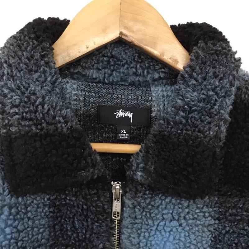 ステューシー STUSSY ジャケット、上着 ジャンパー、ブルゾン ジップアップジャケット フリースジャケット アウター ボアジャケット XL チェック 黒 / ブラック / X 青 / ブルー /  メンズ USED 古着 中古 10141583