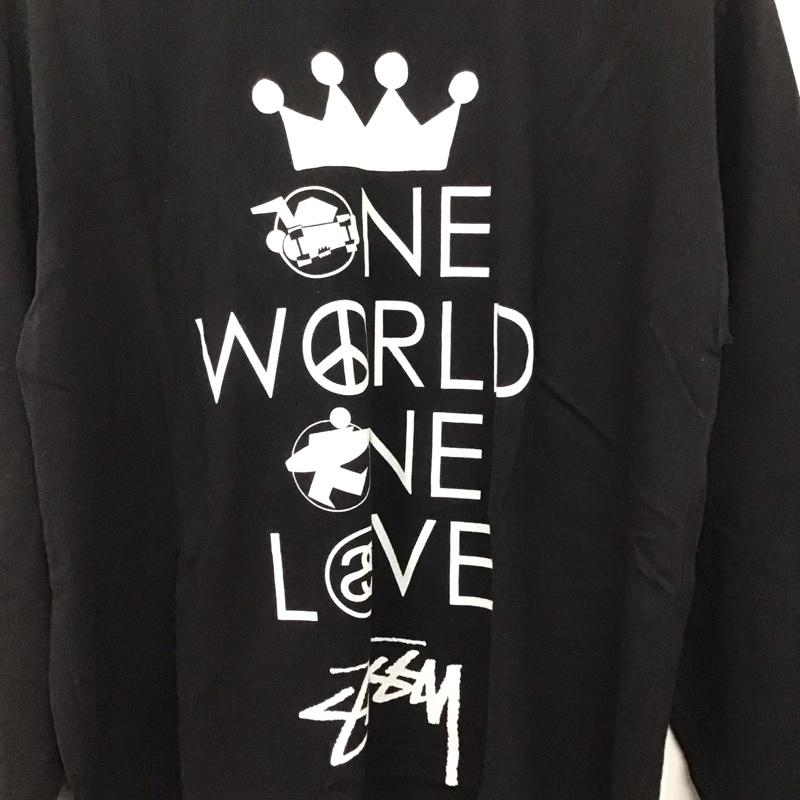 ステューシー STUSSY カットソー 長袖 長袖カットソー プリントカットソー クルーネック L ロゴ、文字 黒 / ブラック /  メンズ USED 古着 中古 10132558
