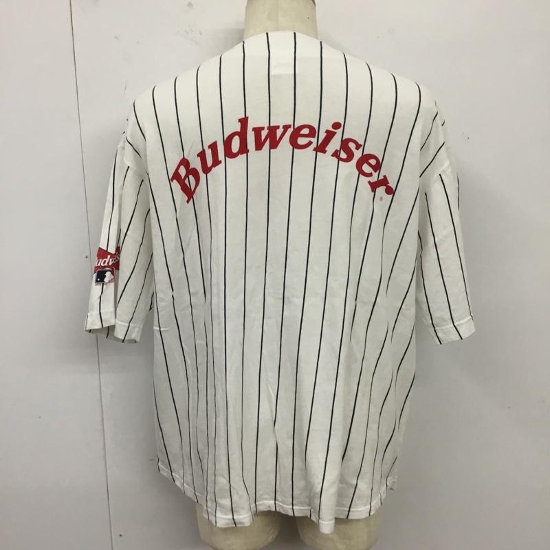 古着 USED シャツ、ブラウス 半袖 半袖シャツ ノーカラーシャツ 半袖カットソー プリントシャツ ストライプ 白 / ホワイト /  メンズ USED 古着 中古 10120820