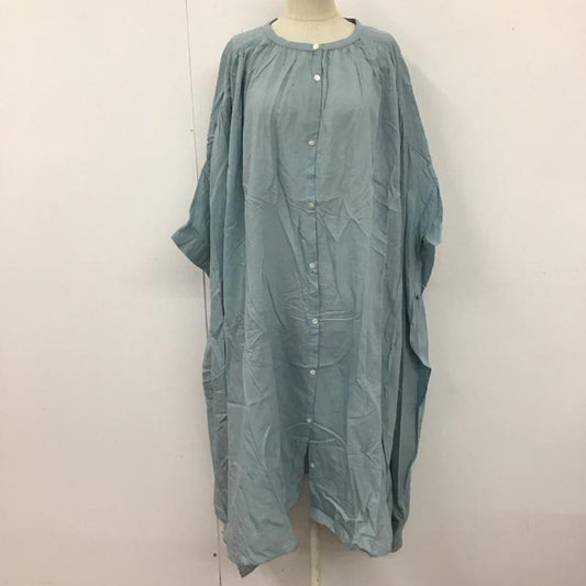ツムグ tumugu ワンピース ロングスカート ロングワンピース 半袖ワンピース フレアスカート ノーカラーワンピース FREE 無地 水色 / ライトブルー /  レディース USED 古着 中古 10122802