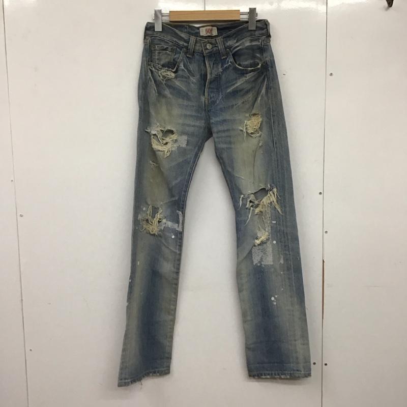 リーバイス Levi s パンツ デニム、ジーンズ 08501-01 ボタンフライ 501 W28 L32 ダメージ 28インチ 無地 青 / ブルー /  メンズ USED 古着 中古 10140197