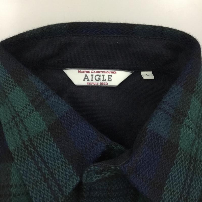 エーグル AIGLE シャツ、ブラウス 長袖 L チェック 緑 / グリーン /  メンズ USED 古着 中古 10112785