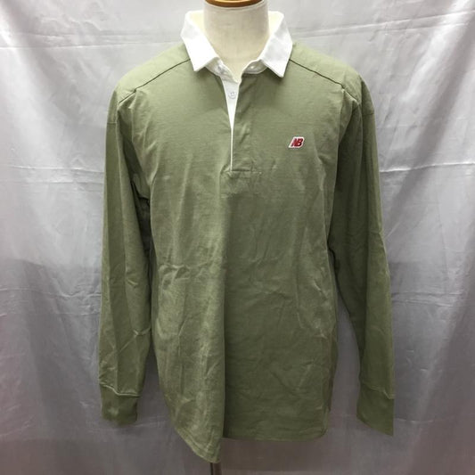 ニューバランス New Balance ポロシャツ 長袖 mt33545 ロングスリーブポロシャツ カラーカットソー 長袖ポロシャツ XL ロゴ、文字 カーキ / カーキ /  メンズ USED 古着 中古 10111922