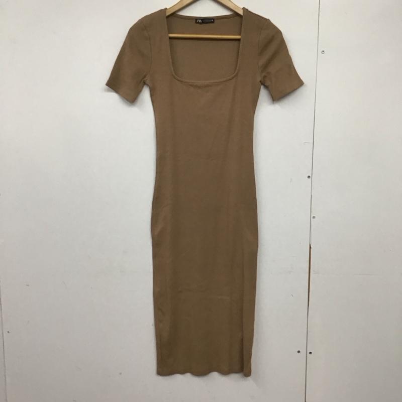 ザラ ZARA ワンピース ロングスカート 3641 800 710 リブ 半袖 スクエアネック M 無地 茶 / ブラウン /  レディース USED 古着 中古 10145952