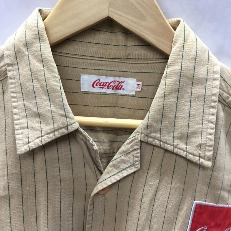 コカコーラ Coca Cola シャツ、ブラウス 半袖 M ストライプ ベージュ / ベージュ /  メンズ USED 古着 中古 10109717
