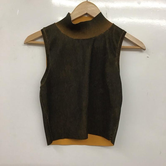 ザラ ZARA トップス トップス 6427 128 021 ノースリーブ モックネック ハイネック リブニット M 無地 黒 / ブラック / X 黄 / イエロー /  レディース USED 古着 中古 10139113