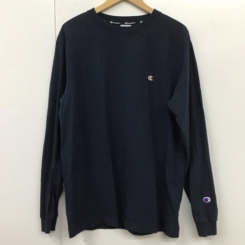 チャンピオン Champion Tシャツ 長袖 C8-Q407 バックロゴ ロンT クルーネック XL ロゴ、文字 紺 / ネイビー /  メンズ USED 古着 中古 10131337
